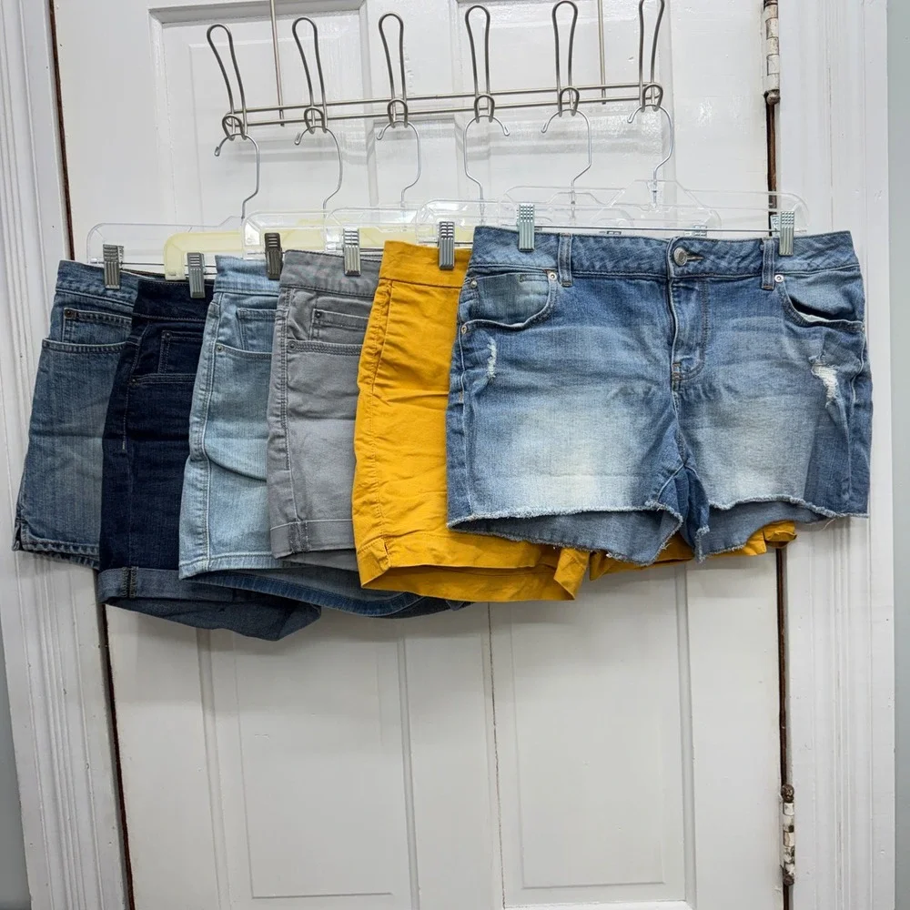 Lot of 6 Women's‎ 12 Shorts Denim Chino Yellow Grey Blue Assorted Bundle